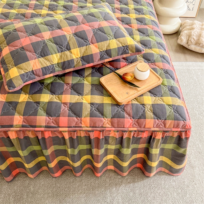 91家纺网 家纺一手货源 找家纺 糯米猪家纺 2025新款全棉色织水洗棉床裙 晴空 灰