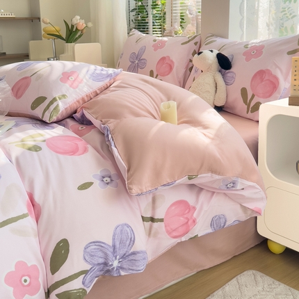 91家纺网 家纺一手货源 找家纺 （总）雅阁尔2025新款直播热款水洗棉四件套小碎花床单被套三件套 