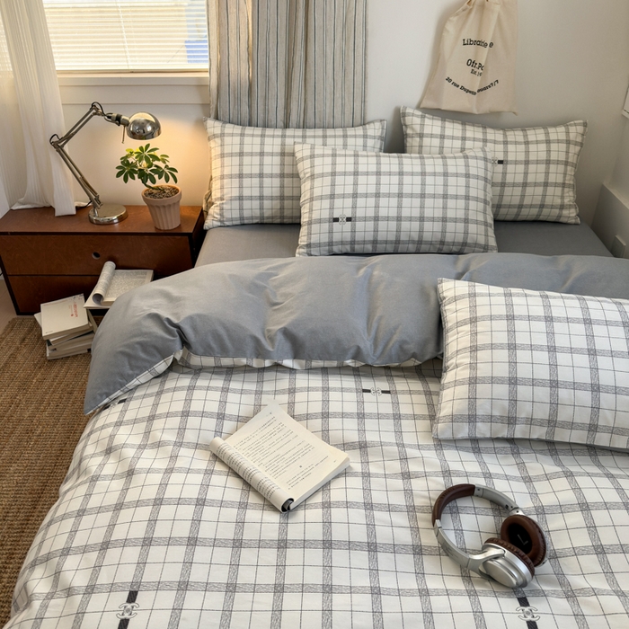 91家纺网 家纺一手货源 找家纺 清雅福2025全棉13372极简风四件套 香奈格