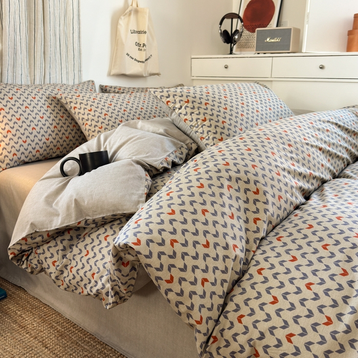 91家纺网 家纺一手货源 找家纺 清雅福2025全棉13372极简风四件套 流行驿站-桔