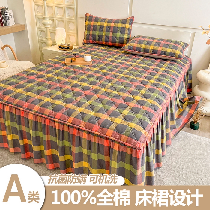 91家纺网 家纺一手货源 找家纺 糯米猪家纺 2025新款全棉色织水洗棉床裙 晴空 灰