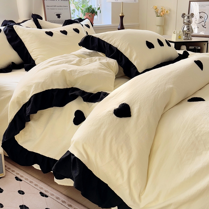 91家纺网 家纺一手货源 找家纺 梦之岛 2025新款韩版小香风赫本风云朵棉毛巾绣四件套 小香风爱心-奶黄