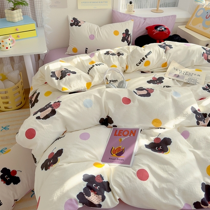 颜选 2025新款水洗棉印花四件套【提供买家秀】 黑狗狗