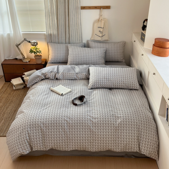 91家纺网 家纺一手货源 找家纺 清雅福2025全棉13372极简风四件套 新都时尚