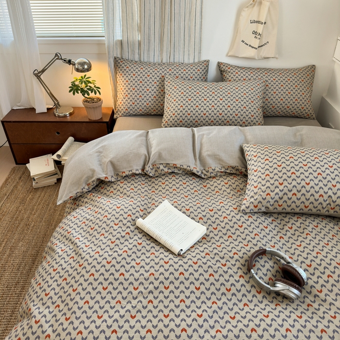 91家纺网 家纺一手货源 找家纺 清雅福2025全棉13372极简风四件套 流行驿站-桔