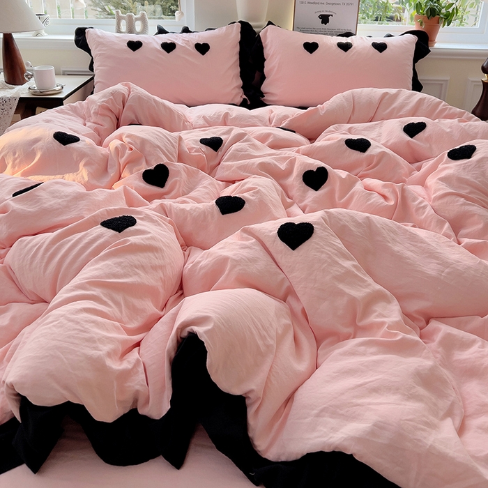 91家纺网 家纺一手货源 找家纺 梦之岛 2025新款韩版小香风赫本风云朵棉毛巾绣四件套 小香风爱心-玉