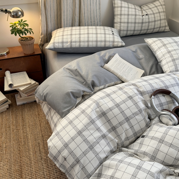 91家纺网 家纺一手货源 找家纺 清雅福2025全棉13372极简风四件套 香奈格