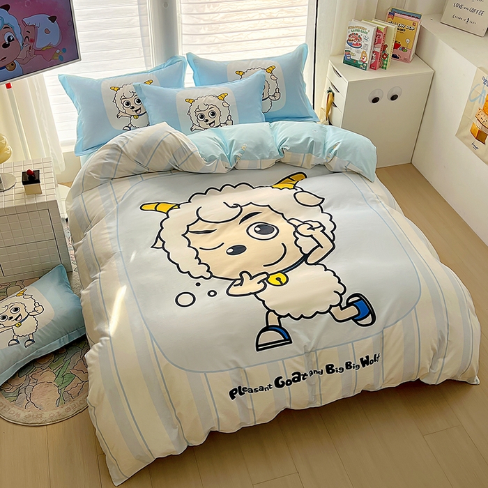 91家纺网 家纺一手货源 找家纺 浩诚 2025新款第一批正版喜羊羊全棉纯棉2025新款卡通大版四件套喜洋洋三件套（陆续更新花色）-提供买家秀 羊先生