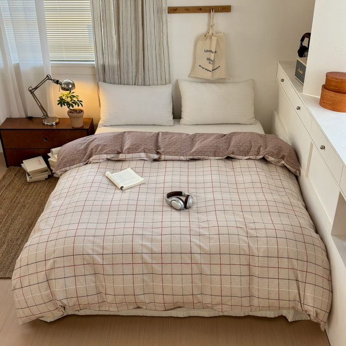 91家纺网 家纺一手货源 找家纺 清雅福2025全棉13372极简风四件套 维亚-咖