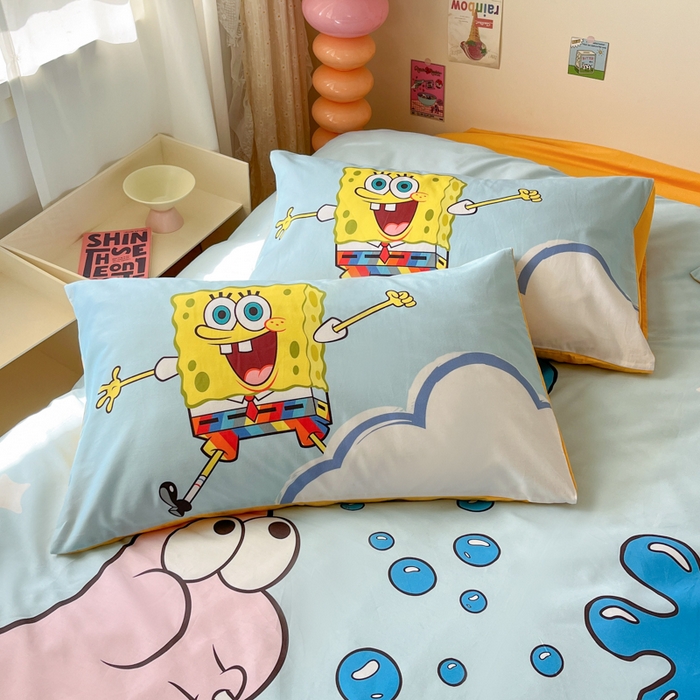 91家纺网 家纺一手货源 找家纺 金爱家纯棉数码印花系列四件套-海绵宝宝 棉D-泡泡海绵宝宝