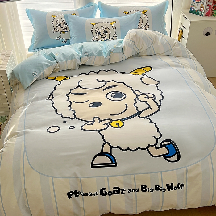 91家纺网 家纺一手货源 找家纺 浩诚 2025新款第一批正版喜羊羊全棉纯棉2025新款卡通大版四件套喜洋洋三件套（陆续更新花色）-提供买家秀 羊先生