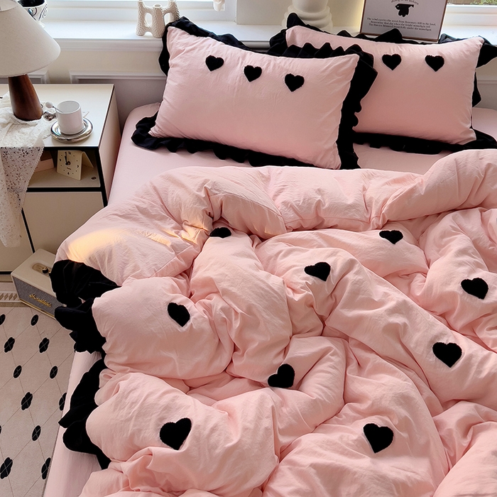 91家纺网 家纺一手货源 找家纺 梦之岛 2025新款韩版小香风赫本风云朵棉毛巾绣四件套 小香风爱心-玉