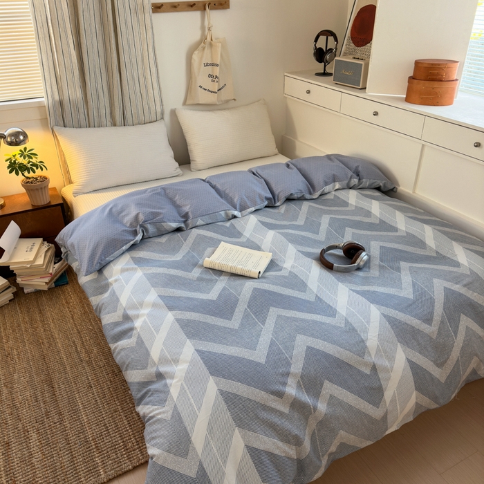 91家纺网 家纺一手货源 找家纺 清雅福2025全棉13372极简风四件套 平凡兰