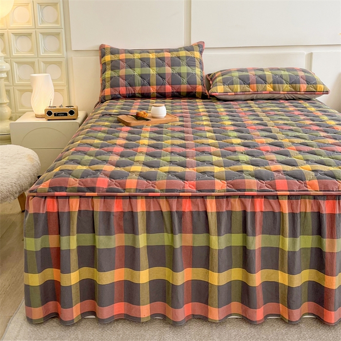 91家纺网 家纺一手货源 找家纺 糯米猪家纺 2025新款全棉色织水洗棉床裙 晴空 灰