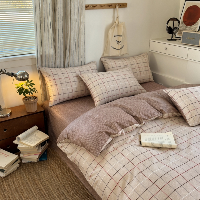 91家纺网 家纺一手货源 找家纺 清雅福2025全棉13372极简风四件套 维亚-咖