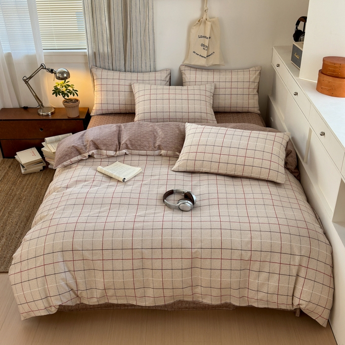 91家纺网 家纺一手货源 找家纺 清雅福2025全棉13372极简风四件套 维亚-咖