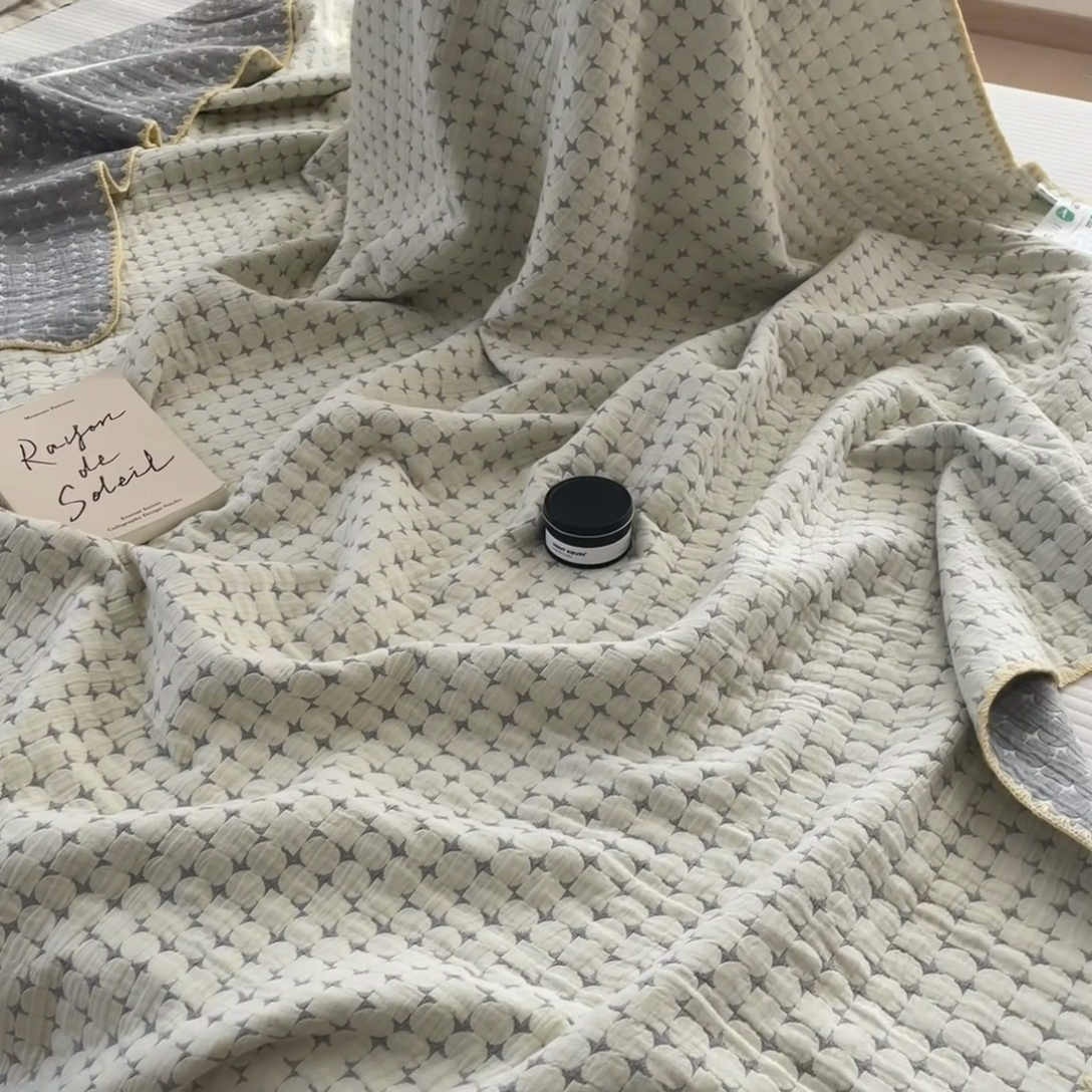 91家纺网 家纺一手货源 找家纺 兄弟坊 2025新款全棉三层纱多功能毛巾被（盖毯床单夏被）棉澜 棉澜-星悦奶白