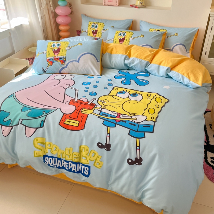 91家纺网 家纺一手货源 找家纺 金爱家纯棉数码印花系列四件套-海绵宝宝 棉D-泡泡海绵宝宝