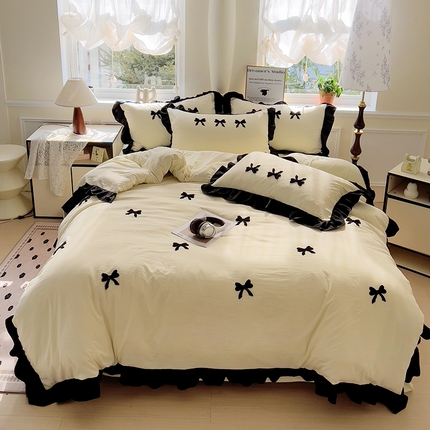 91家纺网 家纺一手货源 找家纺 （总）梦之岛 2025新款韩版小香风赫本风云朵棉毛巾绣四件套