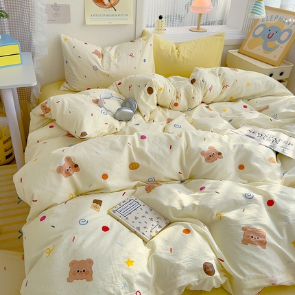 颜选 2025新款水洗棉印花四件套【提供买家秀】 饼干熊