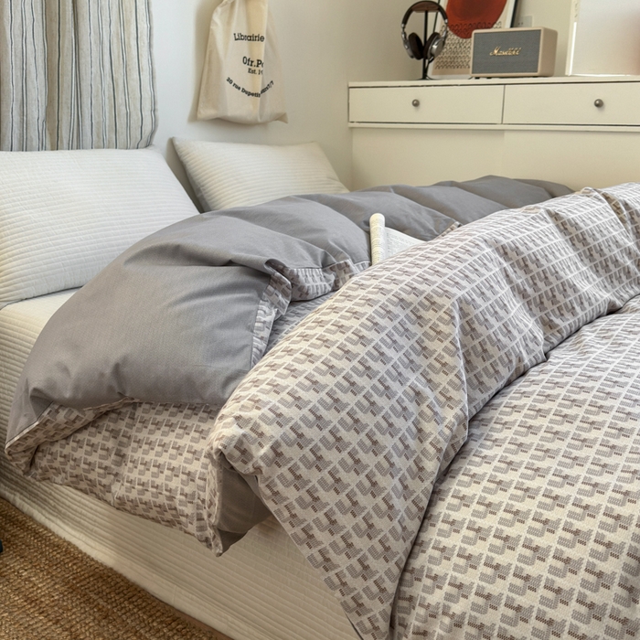 91家纺网 家纺一手货源 找家纺 清雅福2025全棉13372极简风四件套 新都时尚