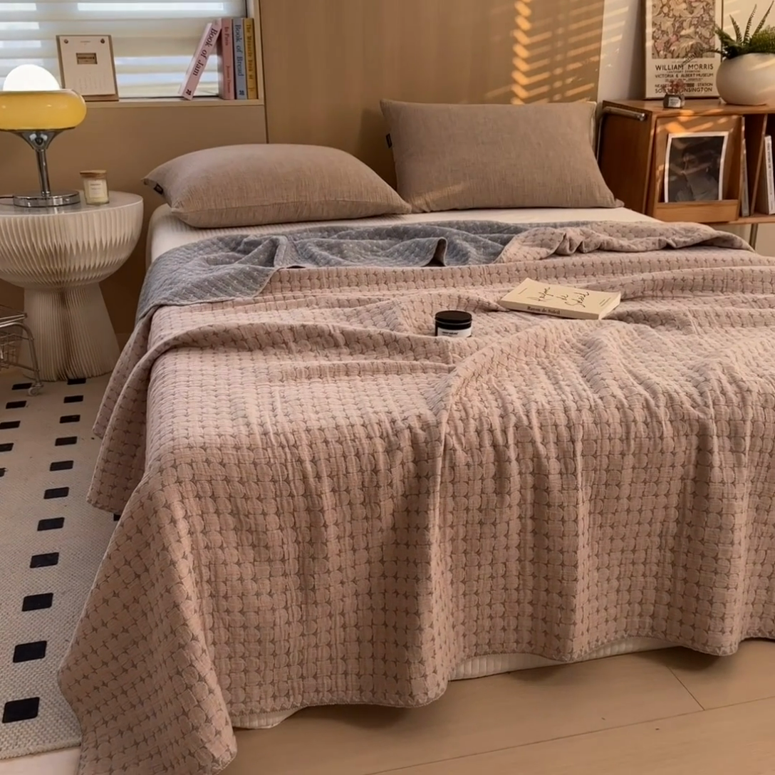 91家纺网 家纺一手货源 找家纺 兄弟坊 2025新款全棉三层纱多功能毛巾被（盖毯床单夏被）棉澜 棉澜-星悦灰