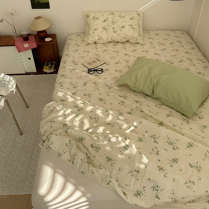 91家纺网 家纺一手货源 找家纺 尺素 2025新款ins风小红书系列单床笠 绿栀