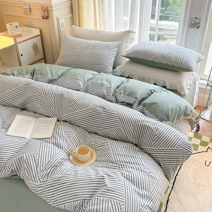 91家纺网 家纺一手货源 找家纺 清雅福2025全棉13372极简风四件套 律动