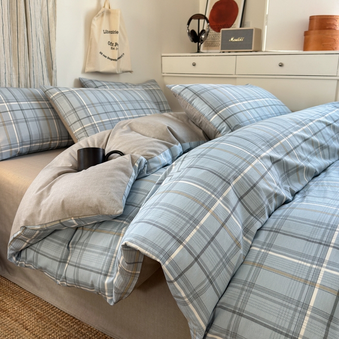 91家纺网 家纺一手货源 找家纺 清雅福2025全棉13372极简风四件套 简约