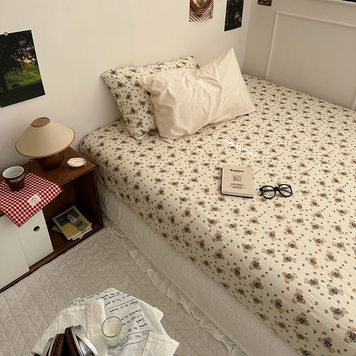 91家纺网 家纺一手货源 找家纺 尺素 2025新款ins风小红书系列单床笠 爱心小熊