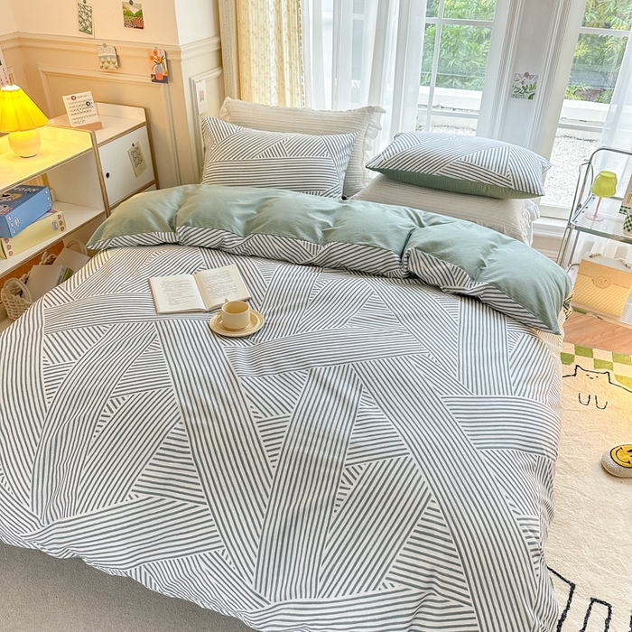 91家纺网 家纺一手货源 找家纺 清雅福2025全棉13372极简风四件套 律动