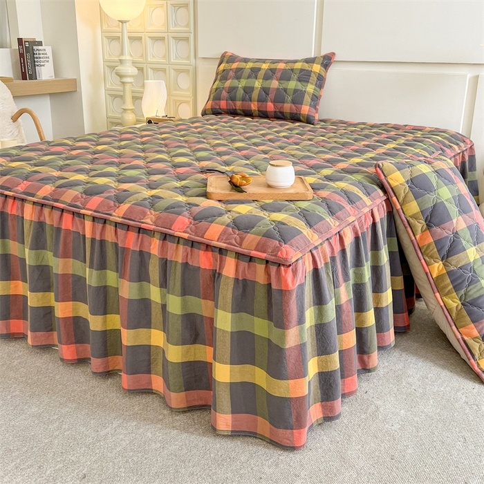 91家纺网 家纺一手货源 找家纺 糯米猪家纺 2025新款全棉色织水洗棉床裙 晴空 灰