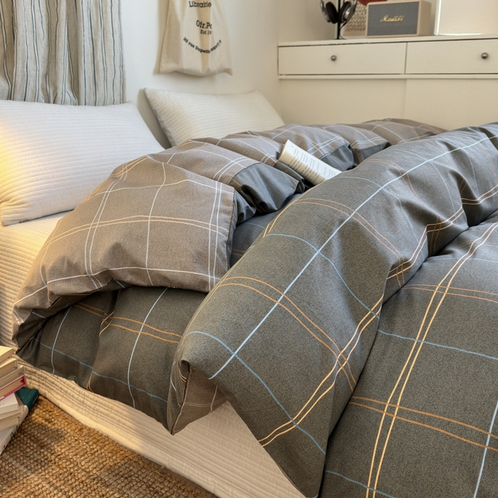 91家纺网 家纺一手货源 找家纺 清雅福2025全棉13372极简风四件套 回忆