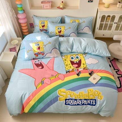 金爱家纯棉数码印花系列四件套-海绵宝宝 棉D-彩虹海绵宝宝