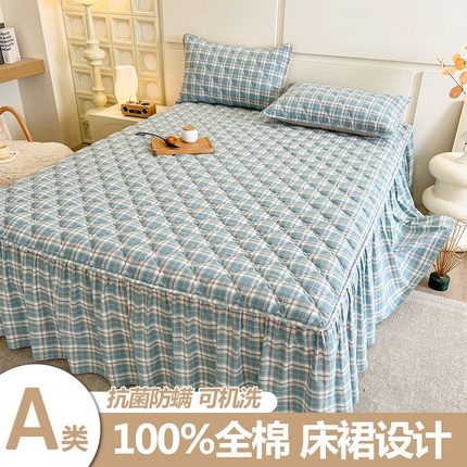 糯米猪家纺 2025新款全棉色织水洗棉床裙 雅致 兰