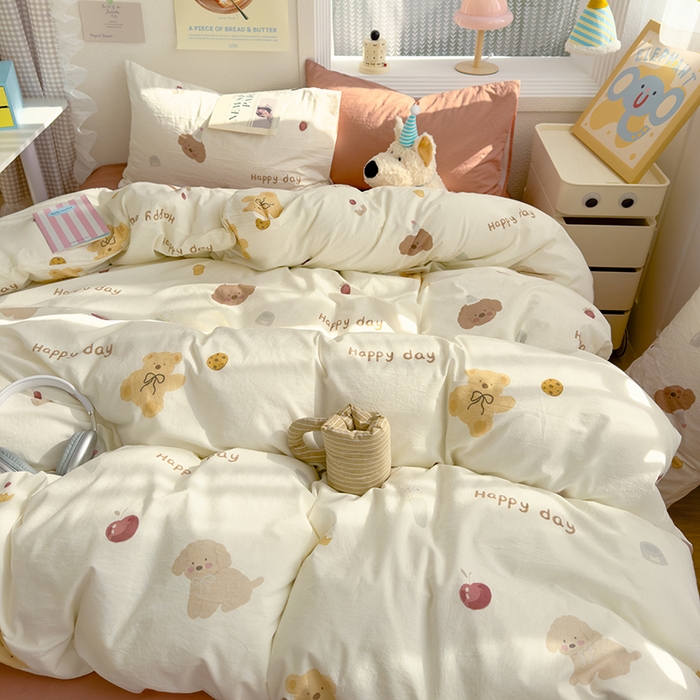 91家纺网 家纺一手货源 找家纺 颜选 2025新款水洗棉印花四件套【提供买家秀】 蝴蝶结熊