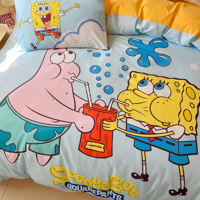 91家纺网 家纺一手货源 找家纺 金爱家纯棉数码印花系列四件套-海绵宝宝 棉D-泡泡海绵宝宝