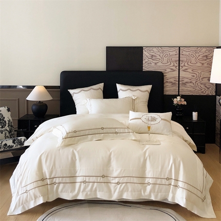 曼布缇 2025春夏新款全棉高密工艺款高密绣花四件套-科瑞拉（会员-10） 科瑞拉-奶油色