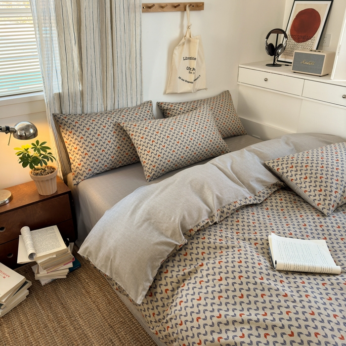 91家纺网 家纺一手货源 找家纺 清雅福2025全棉13372极简风四件套 流行驿站-桔