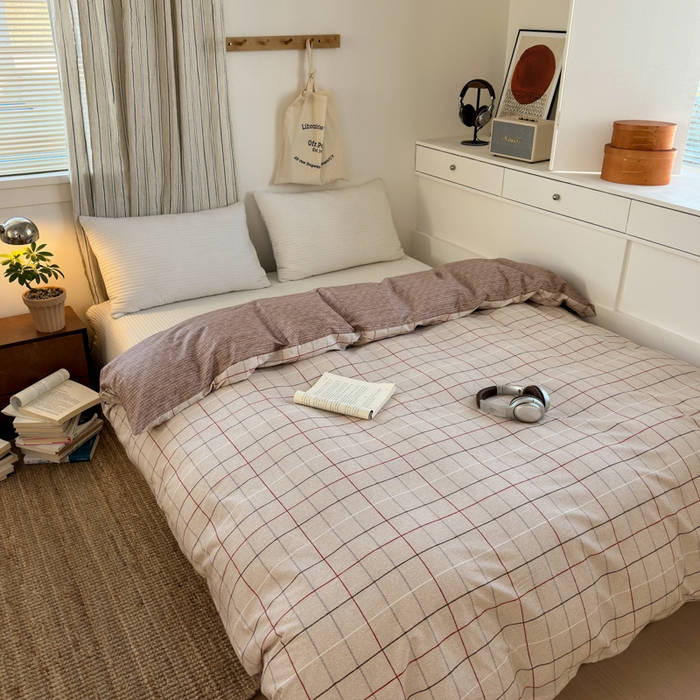 91家纺网 家纺一手货源 找家纺 清雅福2025全棉13372极简风四件套 维亚-咖