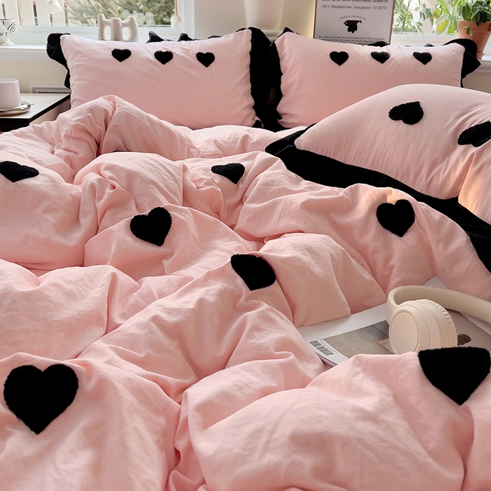 91家纺网 家纺一手货源 找家纺 梦之岛 2025新款韩版小香风赫本风云朵棉毛巾绣四件套 小香风爱心-玉