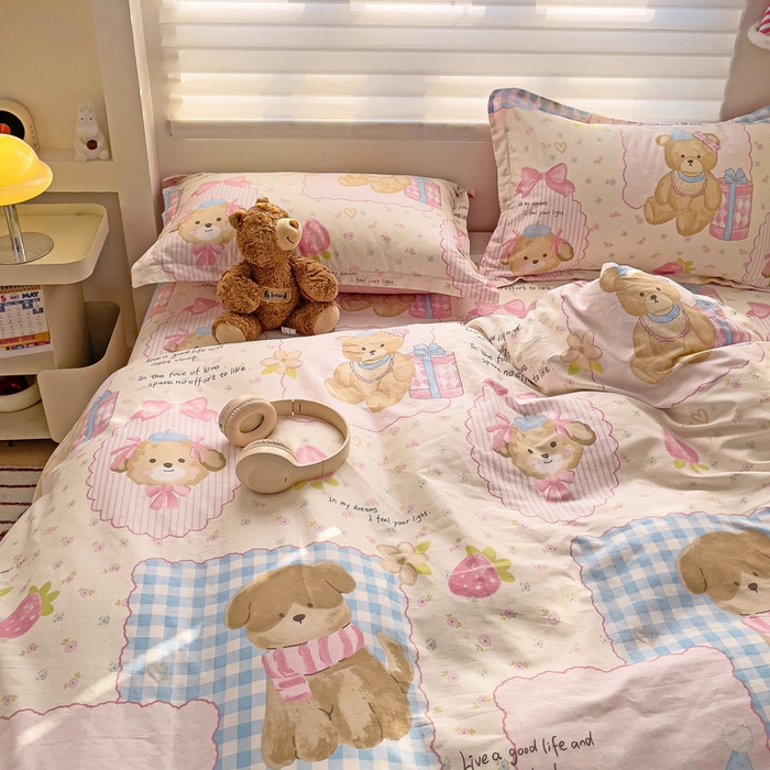 91家纺网 家纺一手货源 找家纺 春雨家居 2025新款春夏卡通印花全棉四件套 甜甜心事