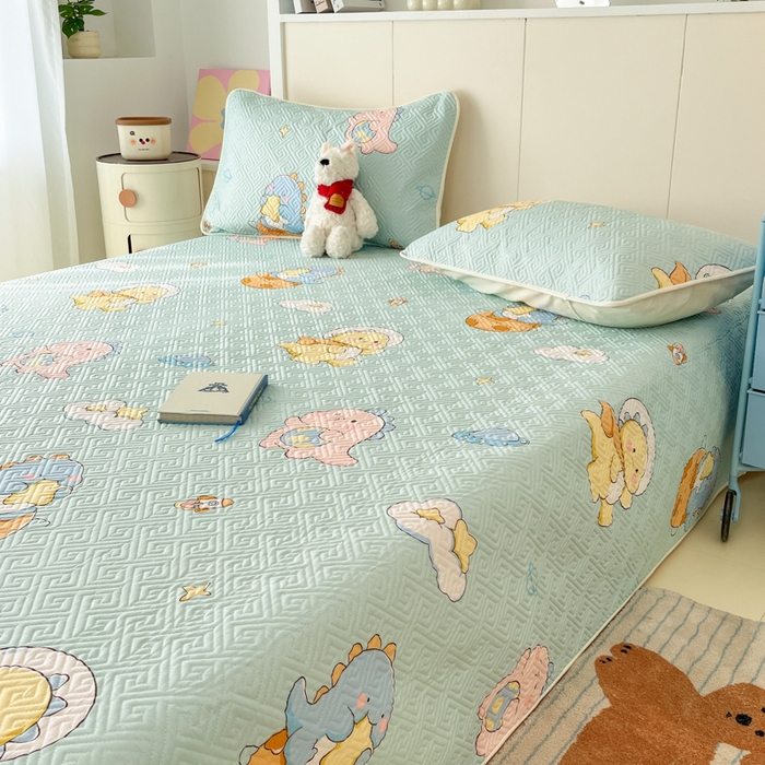 91家纺网 家纺一手货源 找家纺 菲梵家纺2024新款全棉印花夹棉床盖三件套提供买家秀 太空龙