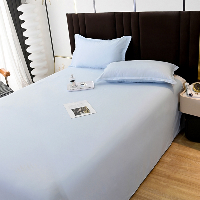 91家纺网 家纺一手货源 找家纺 梵巢2025新款水洗棉床单三件套 浅天蓝