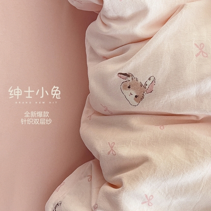 91家纺网 家纺一手货源 找家纺 （总）逸尚阁 2025新款针织双层纱印花四件套（提供买家秀）