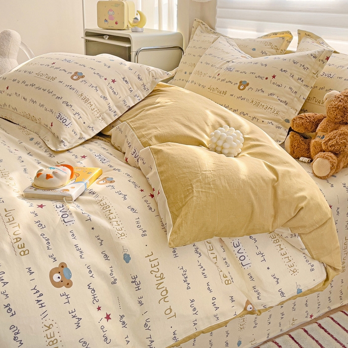 91家纺网 家纺一手货源 找家纺 春雨家居 2025新款春夏卡通印花全棉单被套 红星小熊