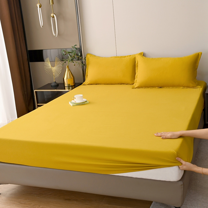 91家纺网 家纺一手货源 找家纺 梵巢2025新款水洗棉纯色单床笠 姜黄