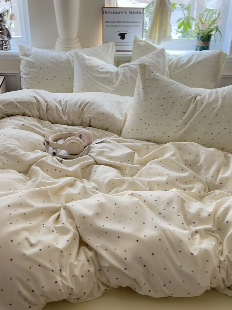 91家纺网 家纺一手货源 找家纺 逸尚阁 2025新款针织双层纱印花四件套（提供买家秀） 点点