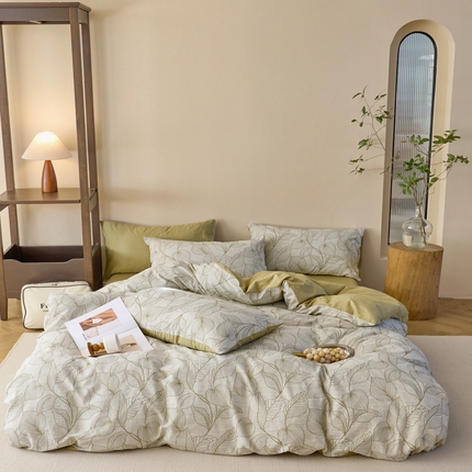 91家纺网 家纺一手货源 找家纺 久典2025 60支色织三层大提花基础款四件套 绿野