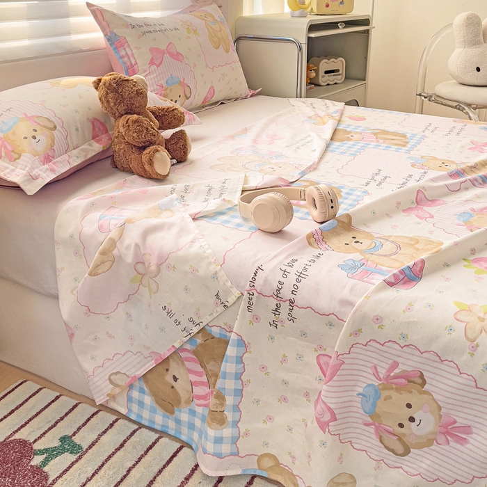 91家纺网 家纺一手货源 找家纺 春雨家居 2025新款春夏卡通印花全棉单床单 甜甜心事